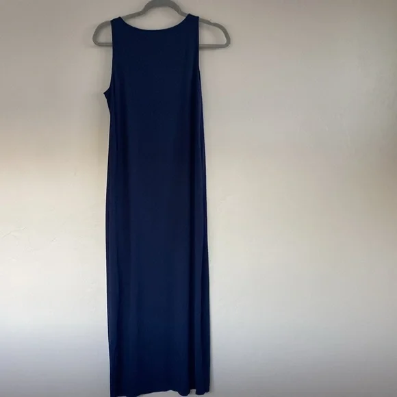 Eileen fisher navy blue sleeveless jersey maxi dress size M - Picture 2 of 7